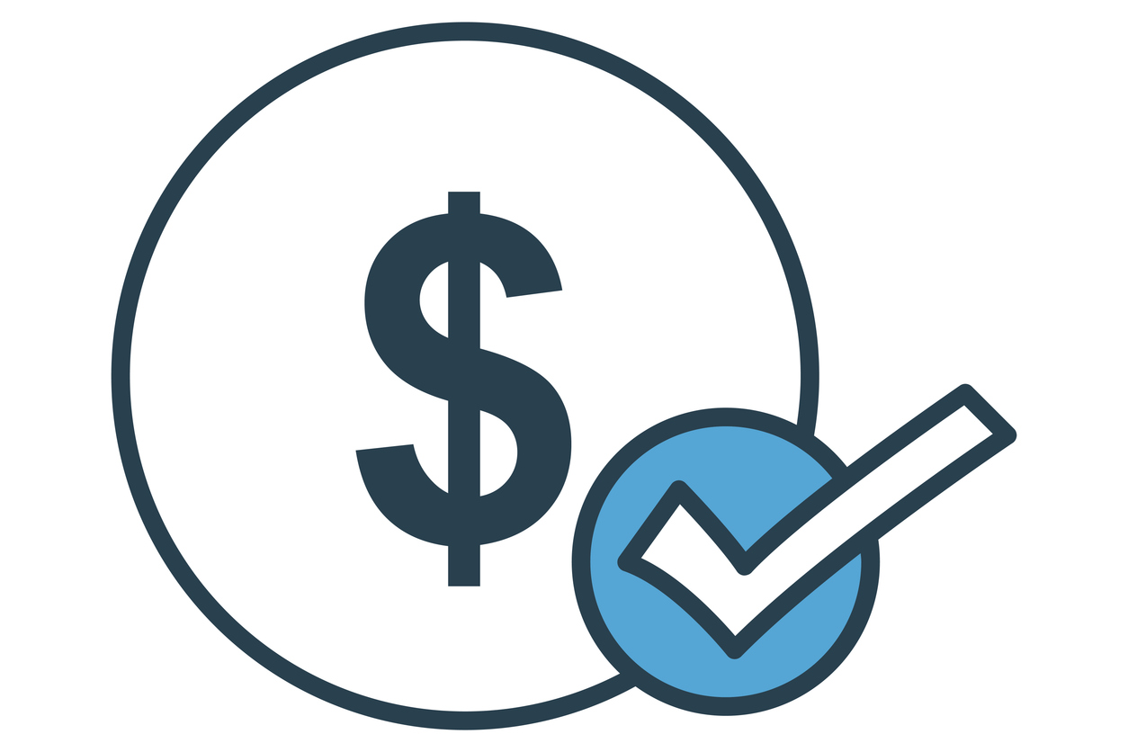Image of a dollar sign and check mark to represent income verification